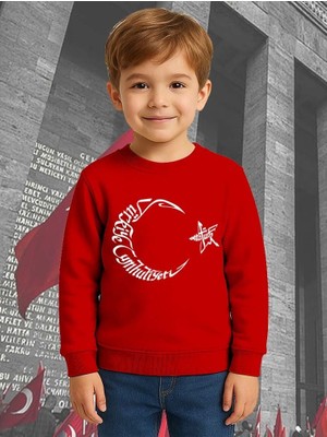 Sedirli Unisex Ay Yıldızlı 19 Mayıs 29 Ekim 23 Nisan 10 Kasım Atatürk Çocuk 3 Iplik Şardonlu Sweatshirt