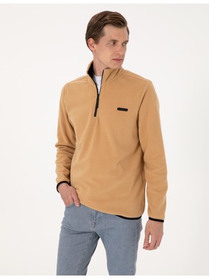 Pierre Cardin Erkek Bej Regular Fit Yarım Fermuarlı Polar Sweatshirt 50314056-VR011