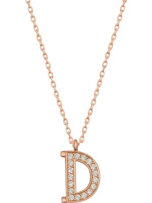 925 Ayar Gümüş Rose D Harfi Kadın Gümüş Kolye