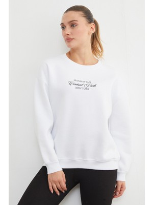 3 Iplik Manhattan Baskılı Bisiklet Yaka Sweatshirt