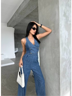 Tasarım Ithal Kot Tulum Denim Tulum