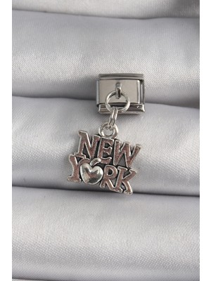 316L Çelik Gümüş Renk Sallantı New York Yazı Model Nomination Charm