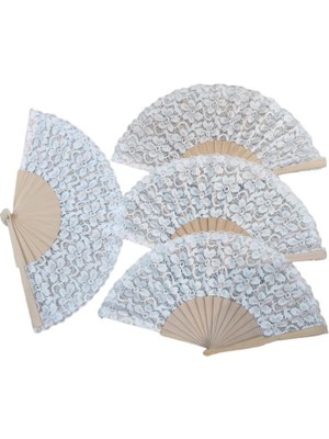 Ahşap Dantelli Yelpaze Beyaz Renk 12 Adet