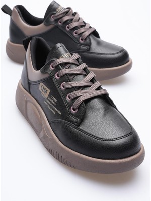Kadın Deri Sneaker Bağcıklı Spor Ayakkabı Siyah Avelo