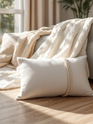 Dikdörtgen Dekoratif Yastık Dolgulu Hasır Ip Detay Hediye Yastık Kırlent Minder