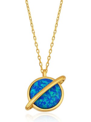 925 Ayar Gümüş Opal Taşlı Gezegen Bayan Gümüş Kolye