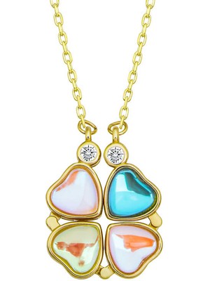 925 Ayar Gümüş Renkli Açılabilen Yonca Kadın Gümüş Kolye