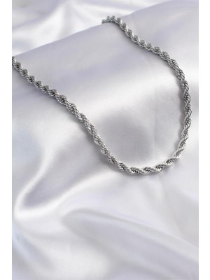 Gümüş Kaplama 316 L Paslanmaz Singapur Örme Halat Zincir Kolye 3 Mm. Beyaz