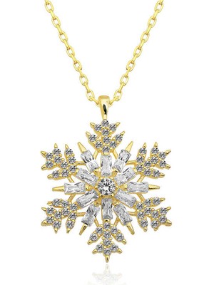 925 Ayar Gümüş Gold Kar Tanesi Kadın Gümüş Kolye