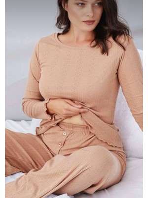 Saf %100 Pamuk Uzun Kol Kadın Pijama Takımı
