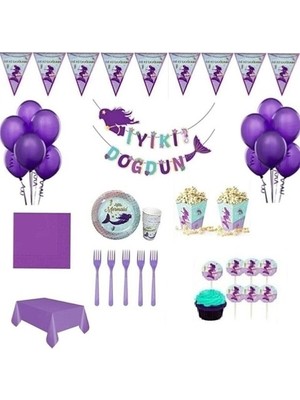 Çıtı Pıtı Store Deniz Kızı 8 Kişilik Lüks Hazır Doğum Günü Seti