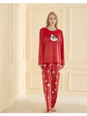 Fransız Kadife Kırmızı Pijama Takımı