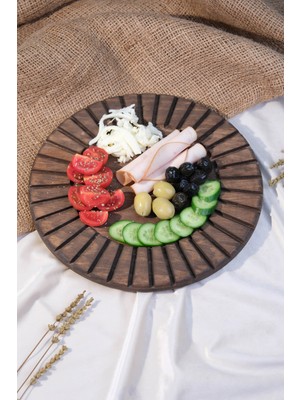 Büyük Boy Ahşap Çizgili Sunumluk , Supla , Peynir Tabağı , Kek Pasta Standı %100 Çam