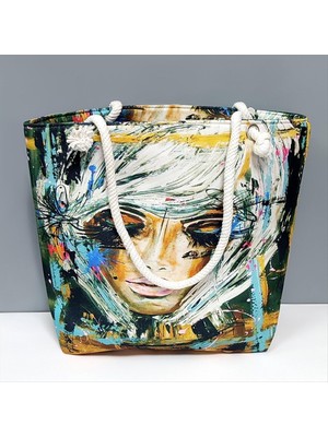 Depomix Bayan Yüz Desenli Plaj Çantası-Sarı