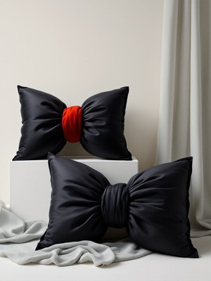 2'li Keten Set Fiyonk Görünümlü Dekoratif Yastık Dolgulu Fiyonk Hediye Yastık Kırlent (2 Adet)