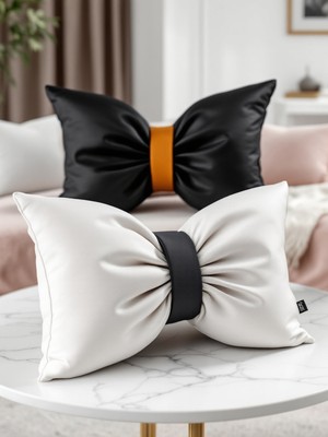 2'li Keten Set Fiyonk Görünümlü Dekoratif Yastık Dolgulu Fiyonk Hediye Yastık Kırlent (2 Adet)