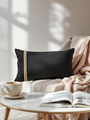 Dikdörtgen Dekoratif Yastık Dolgulu Hasır Ip Detay Hediye Yastık Kırlent Minder