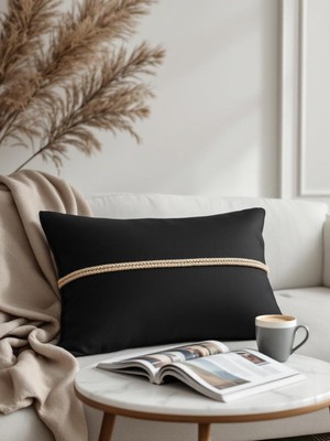 Dikdörtgen Dekoratif Yastık Dolgulu Hasır Ip Detay Hediye Yastık Kırlent Minder