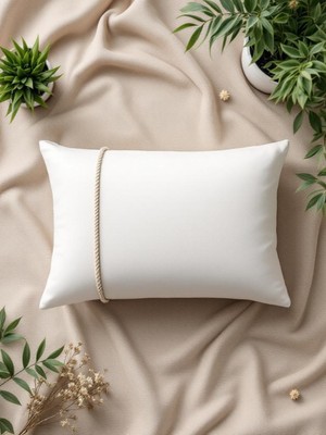 Dikdörtgen Dekoratif Yastık Dolgulu Hasır Ip Detay Hediye Yastık Kırlent Minder