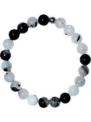 Rutil Kuvars Bileklik Doğaltaş 8mm Unisex Siyah Beyaz