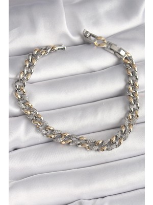 Pirinç Mix Renk Zirkon Taşlı Zincir Model Vıp Seri Kadın Bileklik