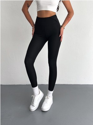 Kemer Parça Detaylı Likralı Esnek Toparlayıcı Spor Tayt