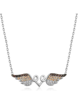 925 Ayar Gümüş Kanatlı Kalp Kadın Gümüş Kolye