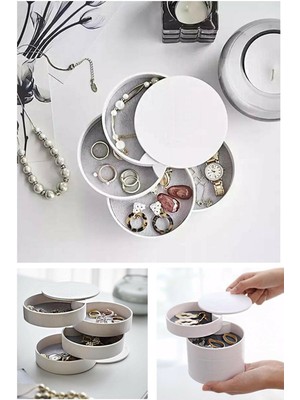 4 Katlı Dönebilen Silindir Takı ve Makyaj Organizer Kutusu