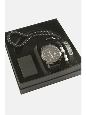 Kayışlı Kol Saati Tesbih Bileklik ve Çakmak Kutulu Set