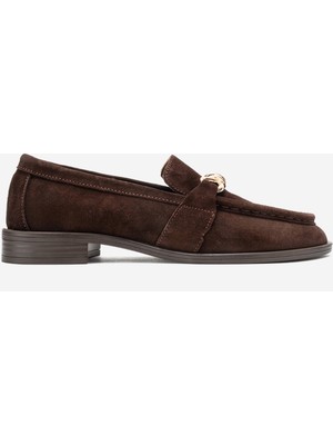 Dericlub Kadın Tokalı Loafer Gerçek Süet Deri Rg 7502 Kahverengi