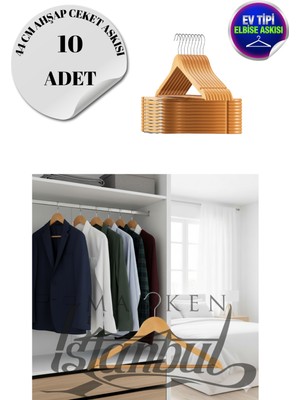 10 Adet Ev Tipi Ahşap 44 cm Ceket Askısı Takım Elbise Askısı Kıyafet Askısı