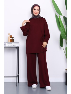 Mürdüm Yan Bağlamalı Tunik Pantolonlu Modal Takım