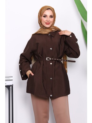 İmaj Butik Kahverengi Çıtçıt Düğmeli Fermuarlı Tunik