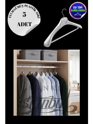 5 Adet Ev Tipi 44 cm Kaplama Plastik Ceket Askısı Buluz Askısı Elbise Askısı Kıyafet Askısı