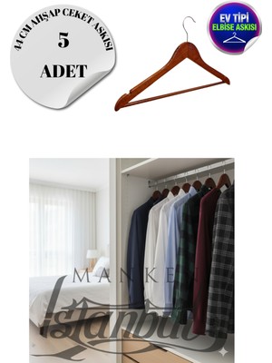 5 Adet Ev Tipi Ahşap 44 cm Ceket Askısı Takım Elbise Askısı Kıyafet Askısı
