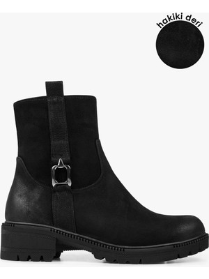 Kadın Raze Siyah Hakiki Deri Nubuk Bot