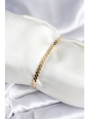 Pirinç Gold Renk Yassı Zincir Model Kadın Bileklik