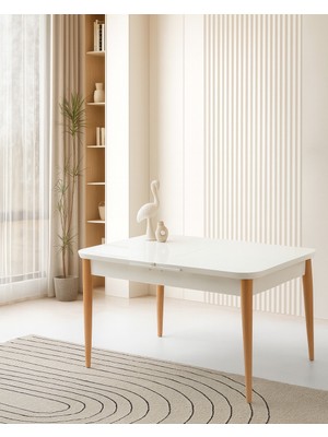 Ortadan Açılır Büyüyen Yemek Masası Beyaz-Naturel Ayaklı 70 x 120 cm  Sadece Masa Fiyatıdır