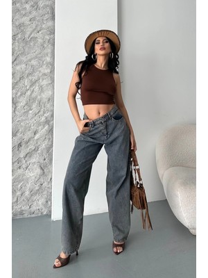 Baggy Kar Yıkama Eskitme Kahve Jeans Pantolon D2007