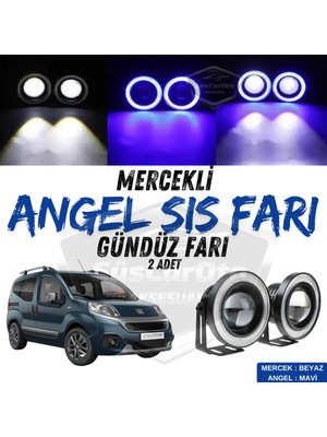 Fiat Fiorino 2008-2023 Uyumlu Üniversal Mercekli Angel Sis Farı Metal Su Geçirmez 76 mm Mavi Halkalı Gündüz Farı Angel Eyes 2 Adet