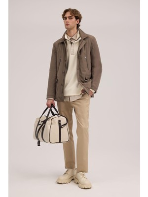 Bej Comfort Fit Bebe Yaka Fermuarlı Mont