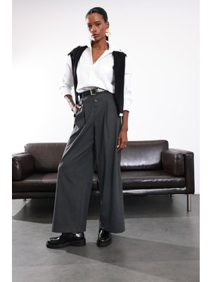 Antrasit Düğme Detaylı Maskülen Pantolon 1593