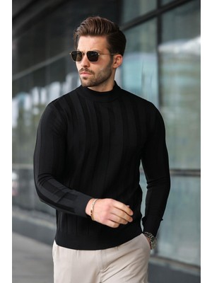 Siyah Yarım Balıkçı Erkek Triko Kazak E7423