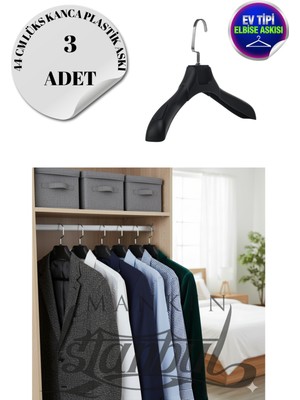 3 Adet Ev Tipi 44 cm Soft Siyah Plastik Ceket Askısı Buluz Askısı Elbise Askısı Kıyafet Askısı