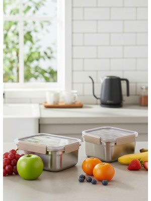 Locknlock Paslanmaz Çelik Fırın Saklama Kabı 2’li Set ( Kilitli Kapaklı ) 1,3lt+1,5lt