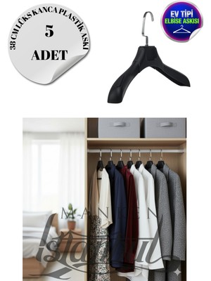 5 Adet Ev Tipi 38 cm Soft Siyah Plastik Ceket Askısı Buluz Askısı Elbise Askısı Kıyafet Askısı