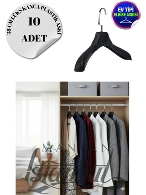 10 Adet Ev Tipi 38 cm Soft Siyah Plastik Ceket Askısı Buluz Askısı Elbise Askısı Kıyafet Askısı