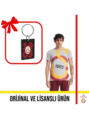 Galatasaray Lisanslı Büyük Logolu Gri T-Shirt ve Siyah Logolu Anahtarlık