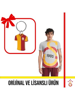 Galatasaray Lisanslı Büyük Logolu Gri T-Shirt ve Parçalı Forma Anahtarlık