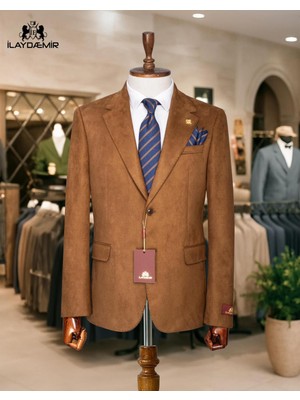 Italyan Kesim Özel Tasarım Erkek Blazer Süet Ceket Tarçın